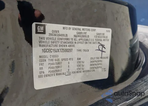 2007 Chevrolet Silverado 1500 Lt2 from USA, damaged, VIN 1GCEC19JX7Z500297